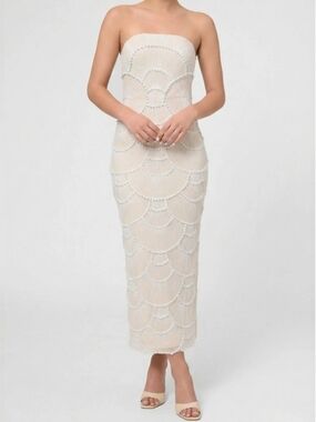 RACHEL Rachel Roy Cream Strapless Beaded Midi Dress